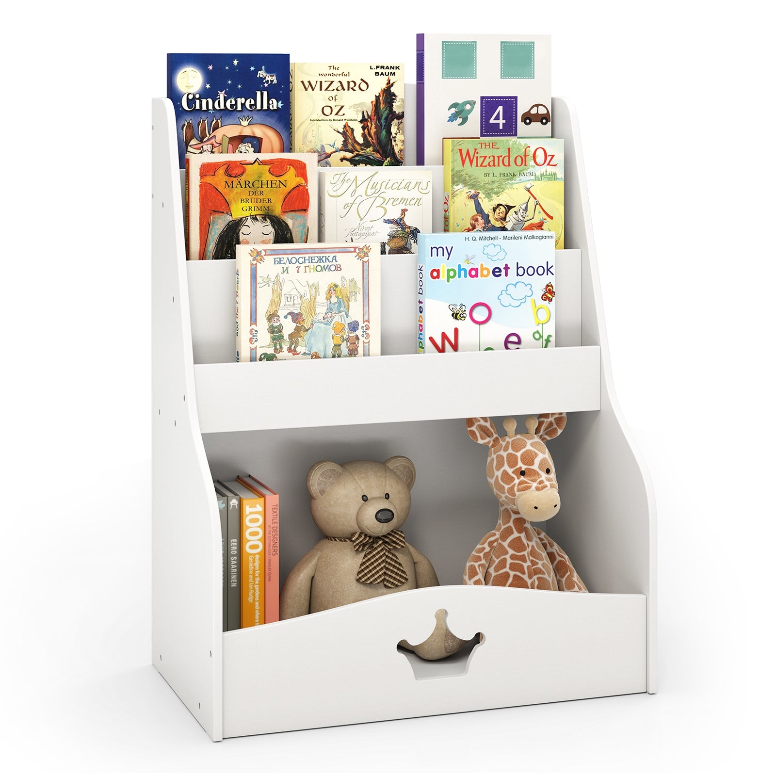 4-Tier Kids Bookshelf with Shelves and Compartment for Toddlers, White Kids Storage White at Gallery Canada