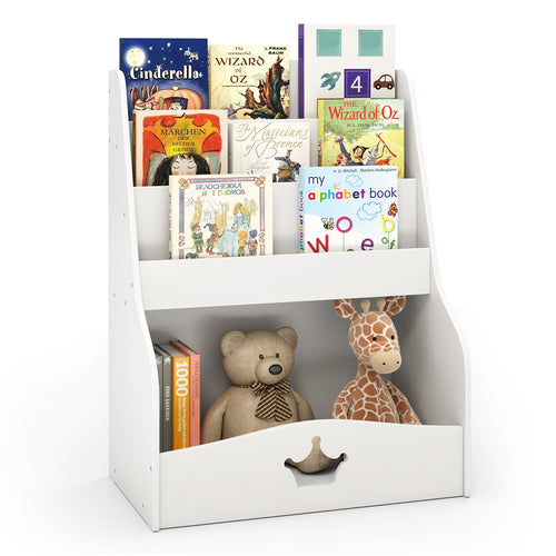 4-Tier Kids Bookshelf with Shelves and Compartment for Toddlers, White