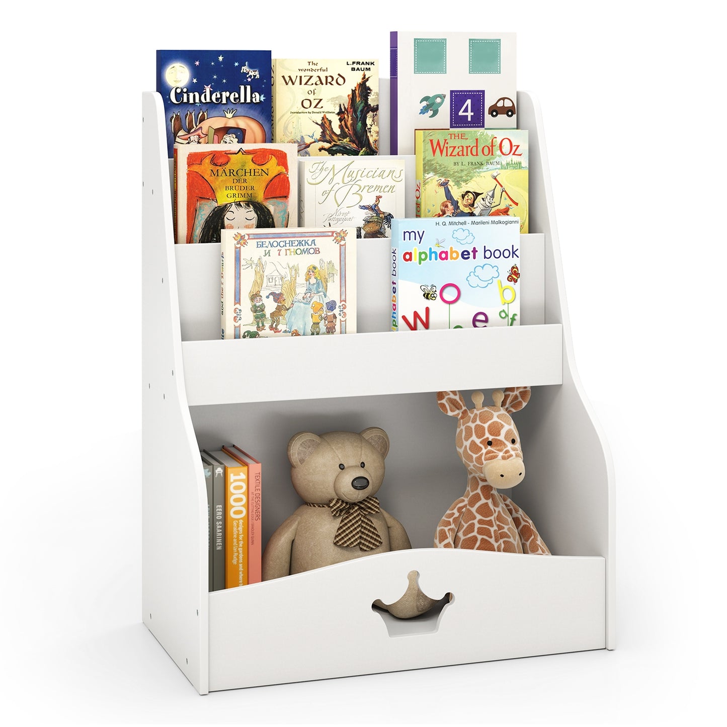 4-Tier Kids Bookshelf With Shelves, Compartment, White Kids Storage at Gallery Canada