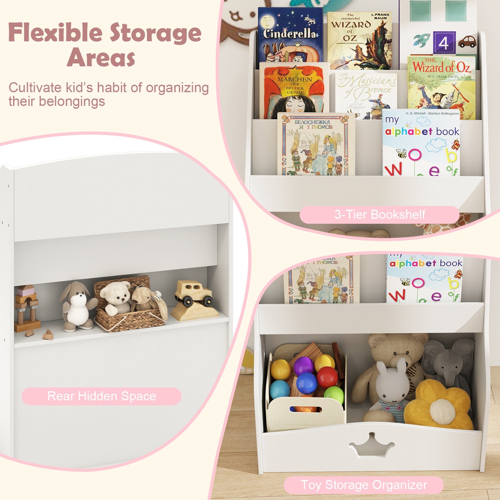 4-Tier Kids Bookshelf with Shelves and Compartment for Toddlers, White Kids Storage at Gallery Canada