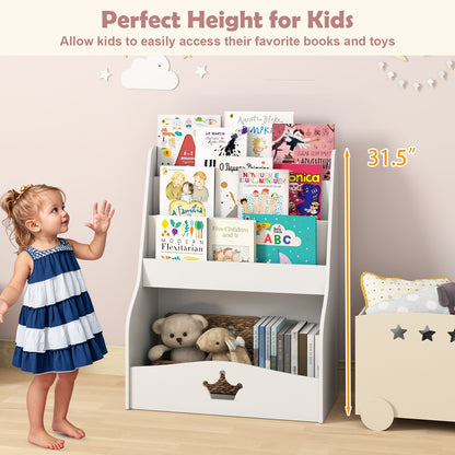 4-Tier Kids Bookshelf with Shelves and Compartment for Toddlers, White Kids Storage at Gallery Canada