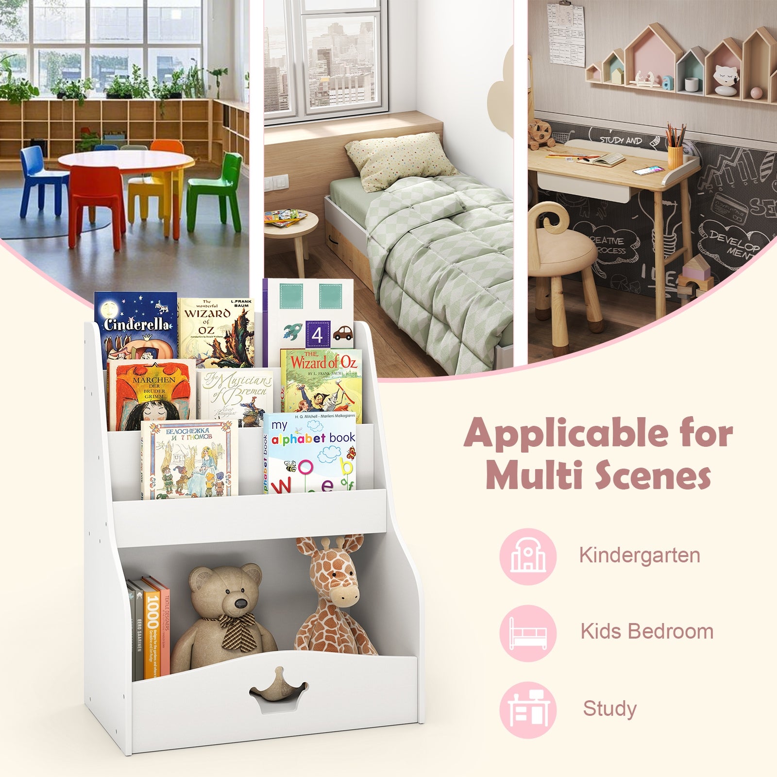 4-Tier Kids Bookshelf with Shelves and Compartment for Toddlers, White Kids Storage at Gallery Canada