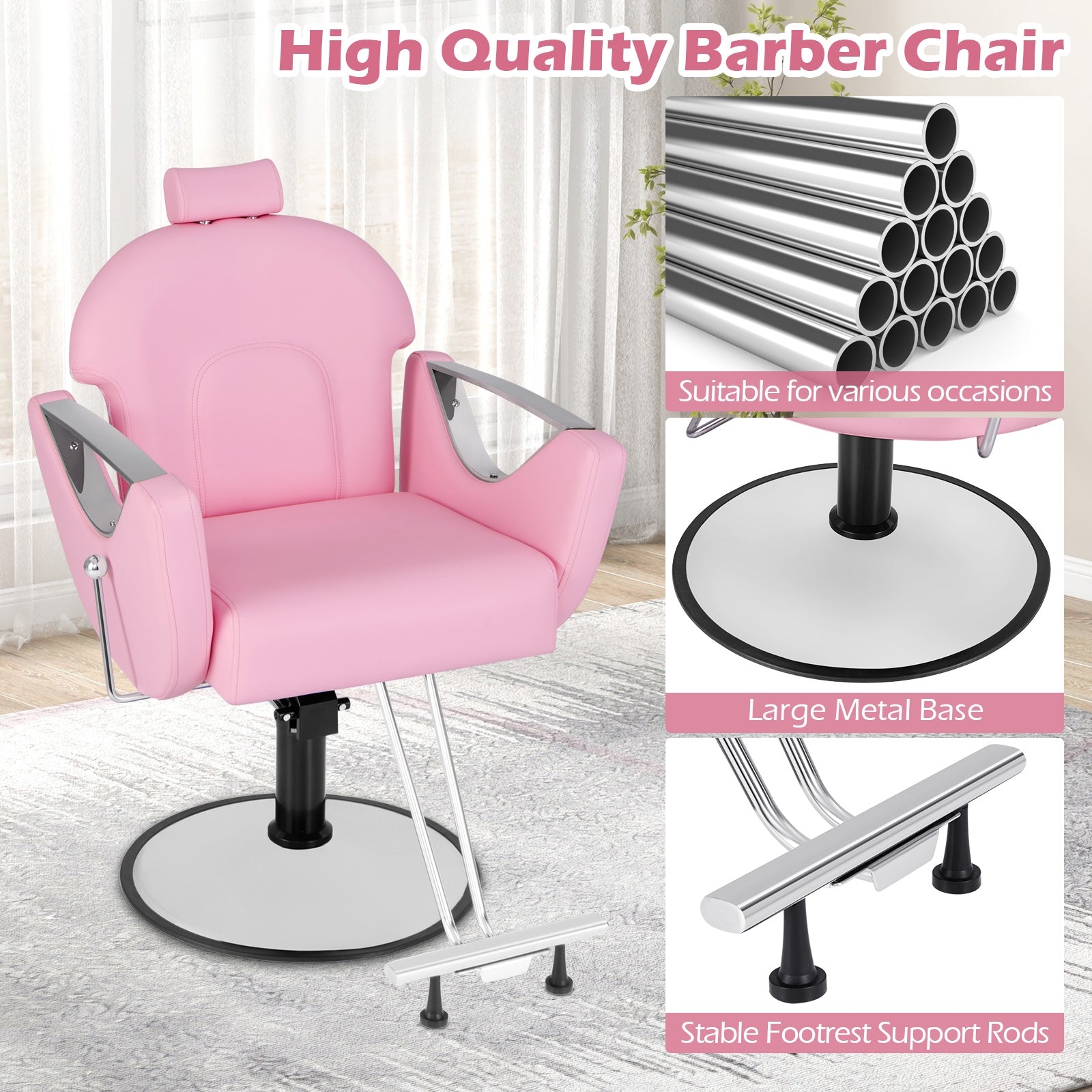 360°Swivel Reclining Salon Chair for Hair Stylist, Pink Spa & Salon at Gallery Canada