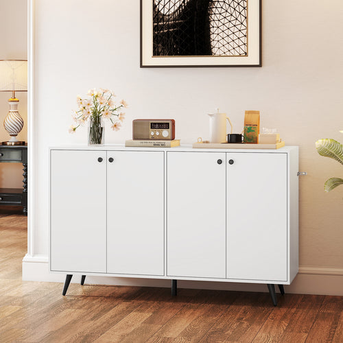 Buffet Sideboard Mid Century Modern Storage Cabinet with Adjustable Shelves, White