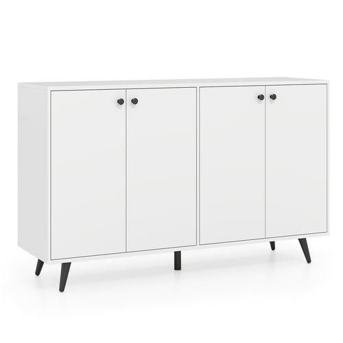 Buffet Sideboard Mid Century Modern Storage Cabinet with Adjustable Shelves, White