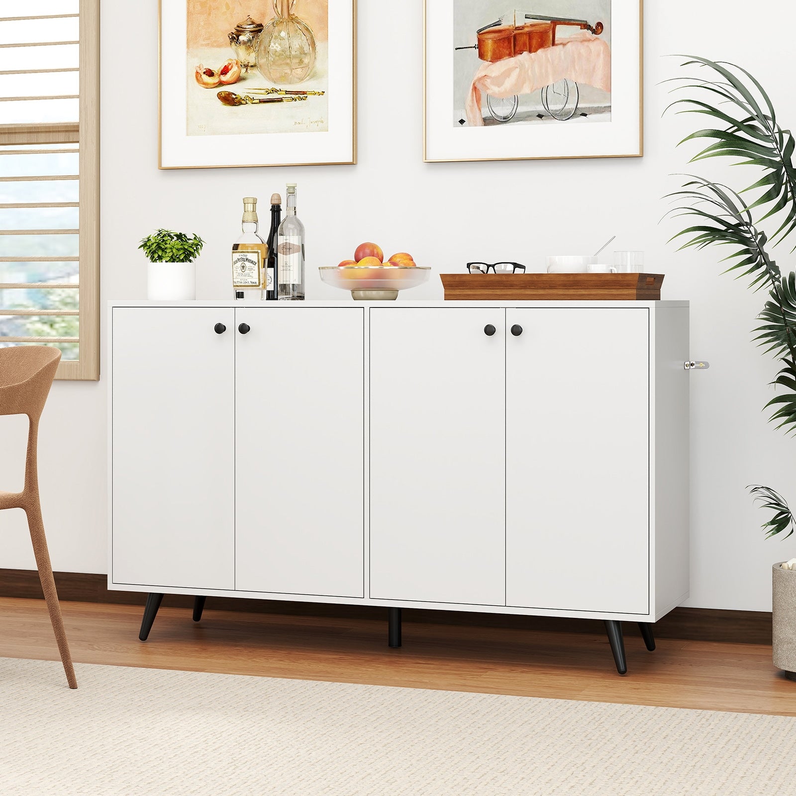 Buffet Sideboard Mid Century Modern Storage Cabinet with Adjustable Shelves, White Sideboards Cabinets & Buffets at Gallery Canada