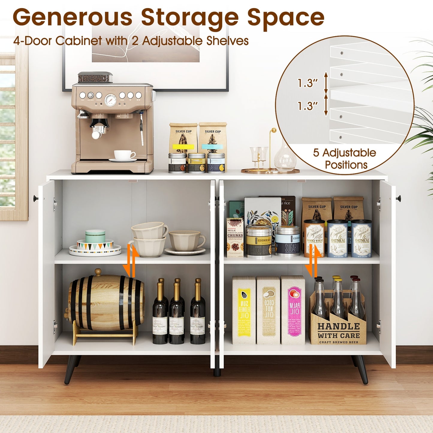 Buffet Sideboard Mid Century Modern Storage Cabinet with Adjustable Shelves, White Sideboards Cabinets & Buffets at Gallery Canada