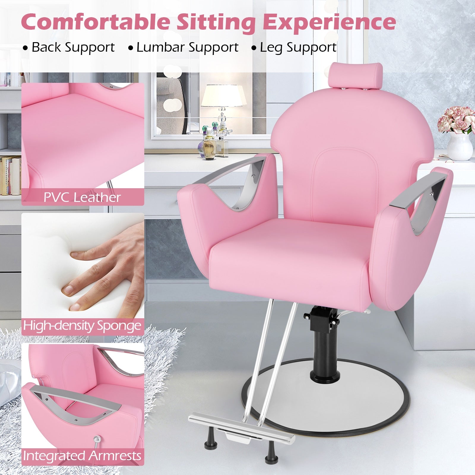 360°Swivel Reclining Salon Chair for Hair Stylist, Pink Spa & Salon at Gallery Canada