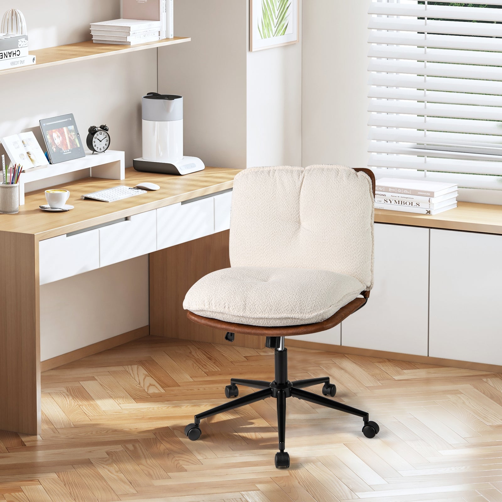 Armless Home Office Chair with Rocking Backrest, White Armless Chairs at Gallery Canada