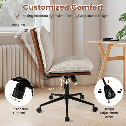Armless Home Office Chair with Rocking Backrest, White Armless Chairs at Gallery Canada