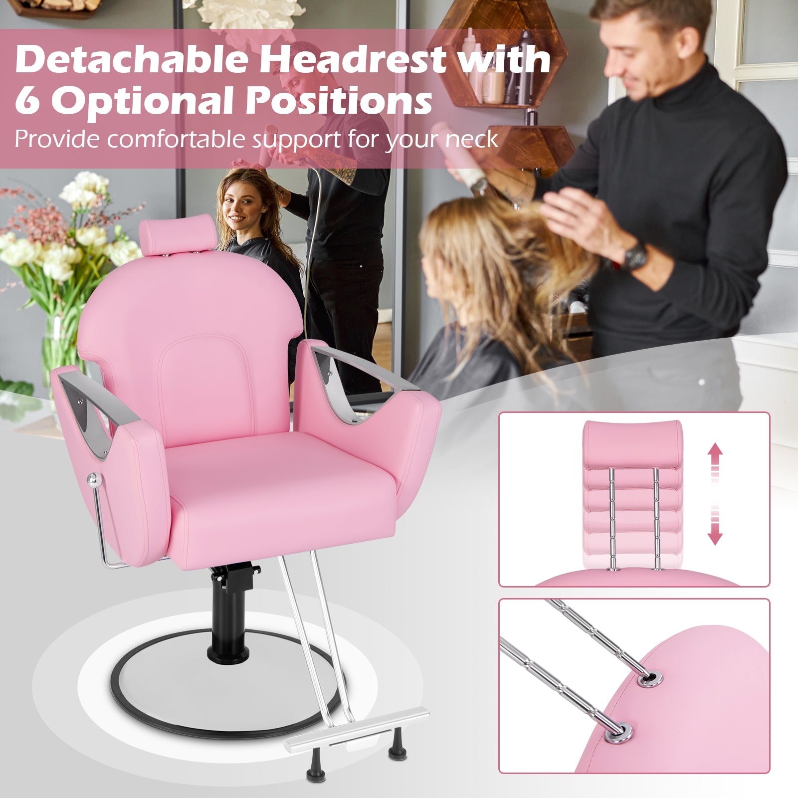 360°Swivel Reclining Salon Chair for Hair Stylist, Pink Spa & Salon at Gallery Canada