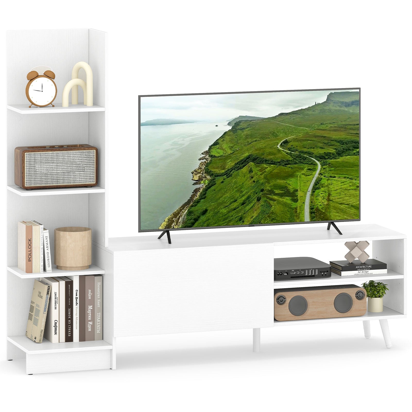 TV Stand for TVs up to 50 Inches Entertainment Center Modern Mid Century TV Cabinet, White Entertainment Centers & TV Stands at Gallery Canada