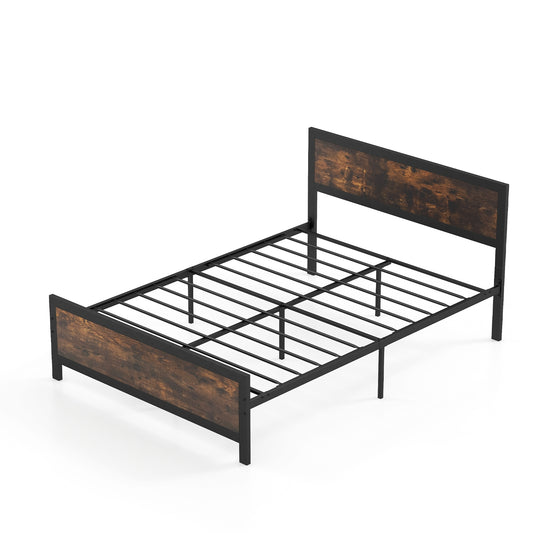 Metal Bed Frame with Headboard and Footboard-Full Size Simple Bed Frame Rustic Brown at Gallery Canada