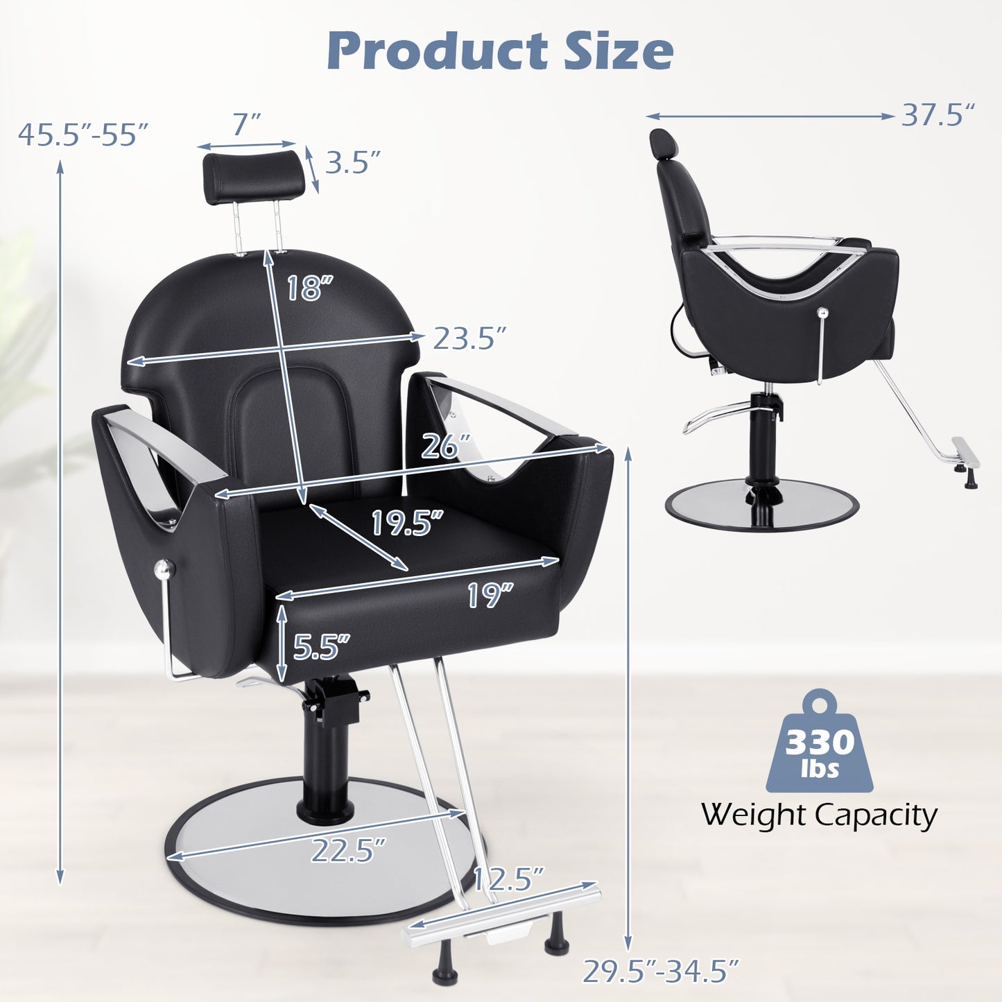 360° Swivel Reclining Salon Chair, Black Spa & Salon at Gallery Canada
