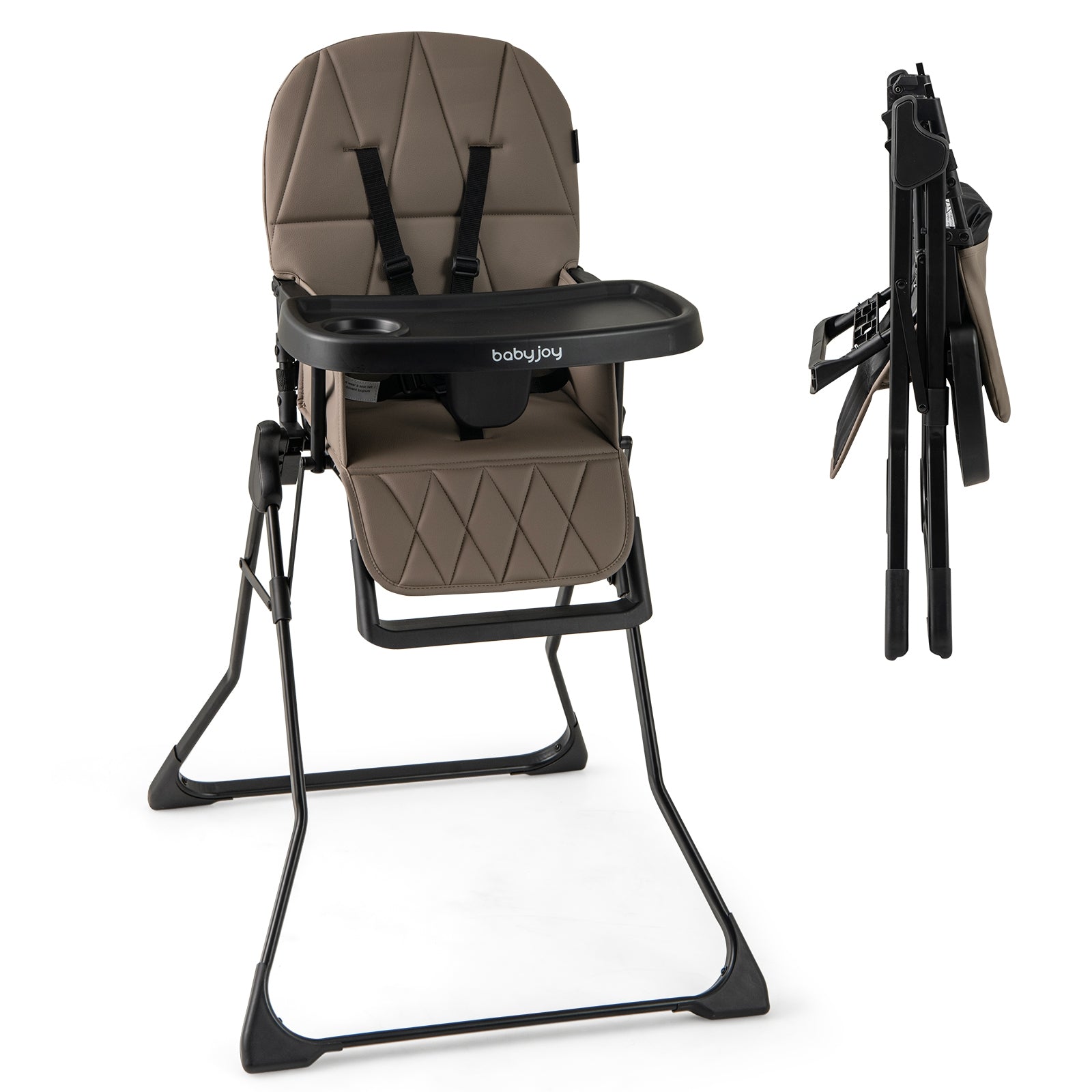 Easy Clean Compact Highchair with Removable Adjustable Tray and PU Seat Cushion, Brown High Chairs Brown at Gallery Canada