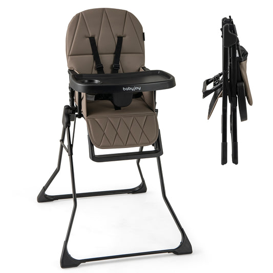 Easy Clean Compact Highchair with Removable Adjustable Tray and PU Seat Cushion, Brown High Chairs Brown at Gallery Canada