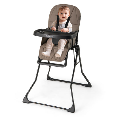 Easy Clean Compact Highchair with Removable Adjustable Tray and PU Seat Cushion, Brown High Chairs at Gallery Canada