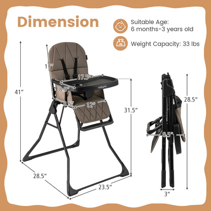 Easy Clean Compact Highchair with Removable Adjustable Tray and PU Seat Cushion, Brown High Chairs at Gallery Canada
