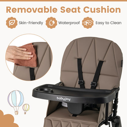 Easy Clean Compact Highchair with Removable Adjustable Tray and PU Seat Cushion, Brown High Chairs at Gallery Canada