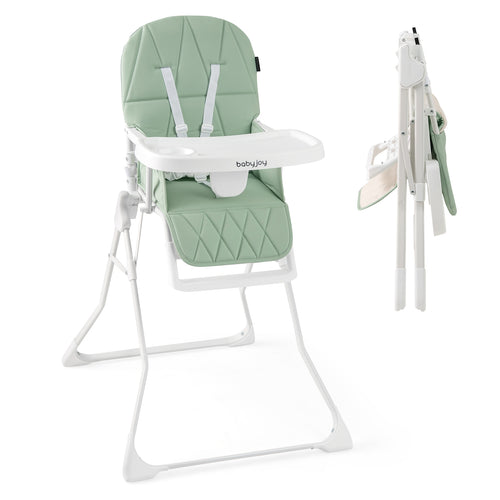 Easy Clean Compact Highchair with Removable Adjustable Tray and PU Seat Cushion, Green