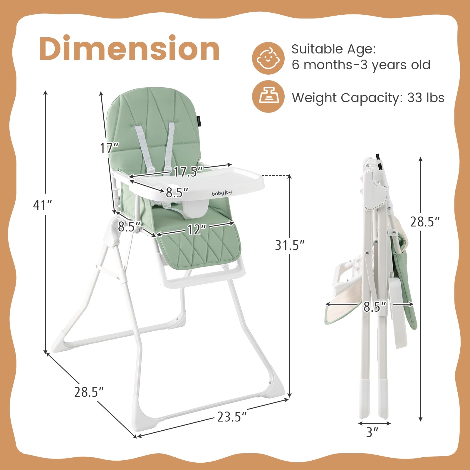 Easy Clean Compact Highchair with Removable Adjustable Tray and PU Seat Cushion, Green High Chairs at Gallery Canada
