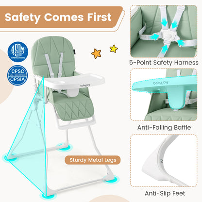 Easy Clean Compact Highchair with Removable Adjustable Tray and PU Seat Cushion, Green High Chairs at Gallery Canada