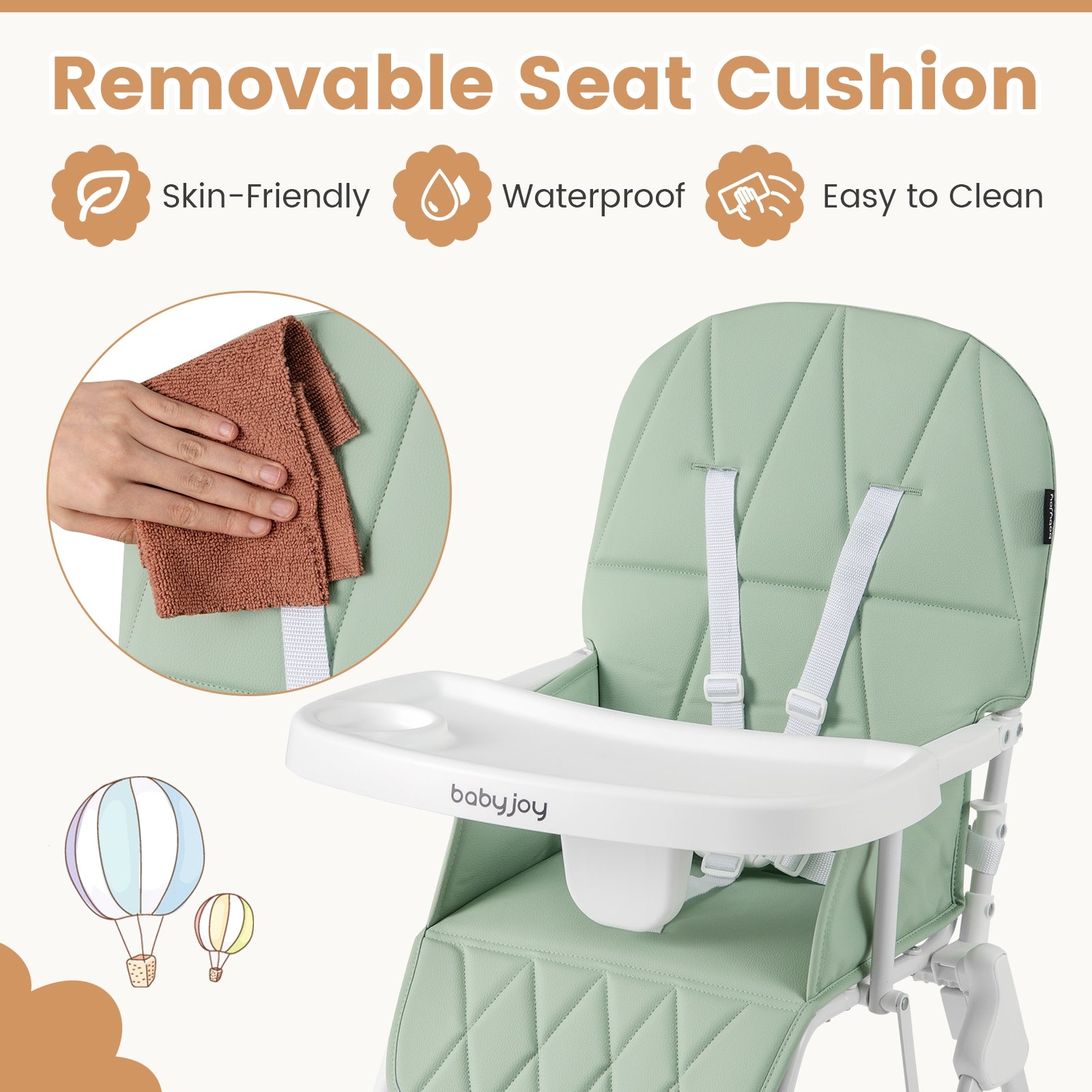 Compact Highchair, Removable Adjustable Tray, PU Seat Cushion, Green High Chairs at Gallery Canada