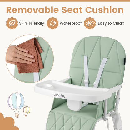 Compact Highchair, Removable Adjustable Tray, PU Seat Cushion, Green High Chairs at Gallery Canada