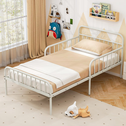 Twin Size Bed Frame with Headboard and Safety Side Guardrails, White Simple Bed Frame at Gallery Canada