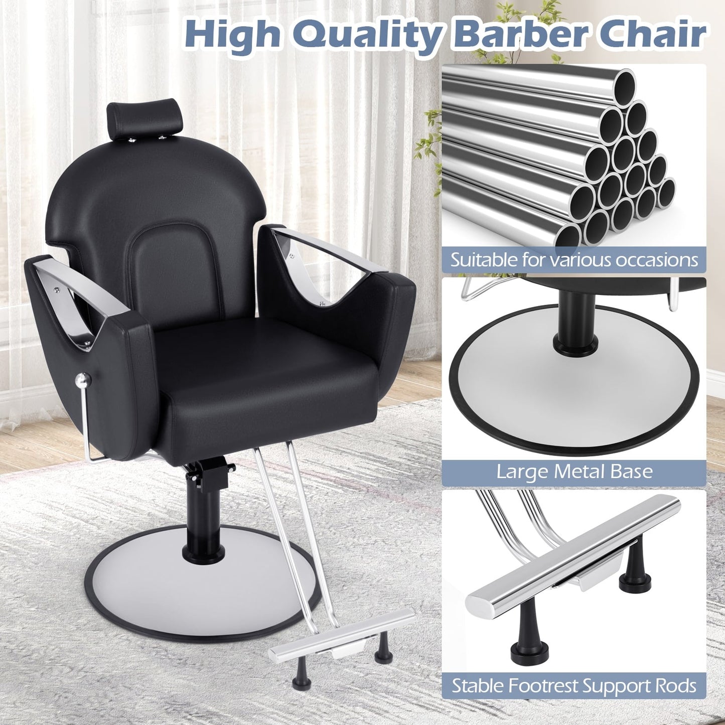 360° Swivel Reclining Salon Chair, Black Spa & Salon at Gallery Canada