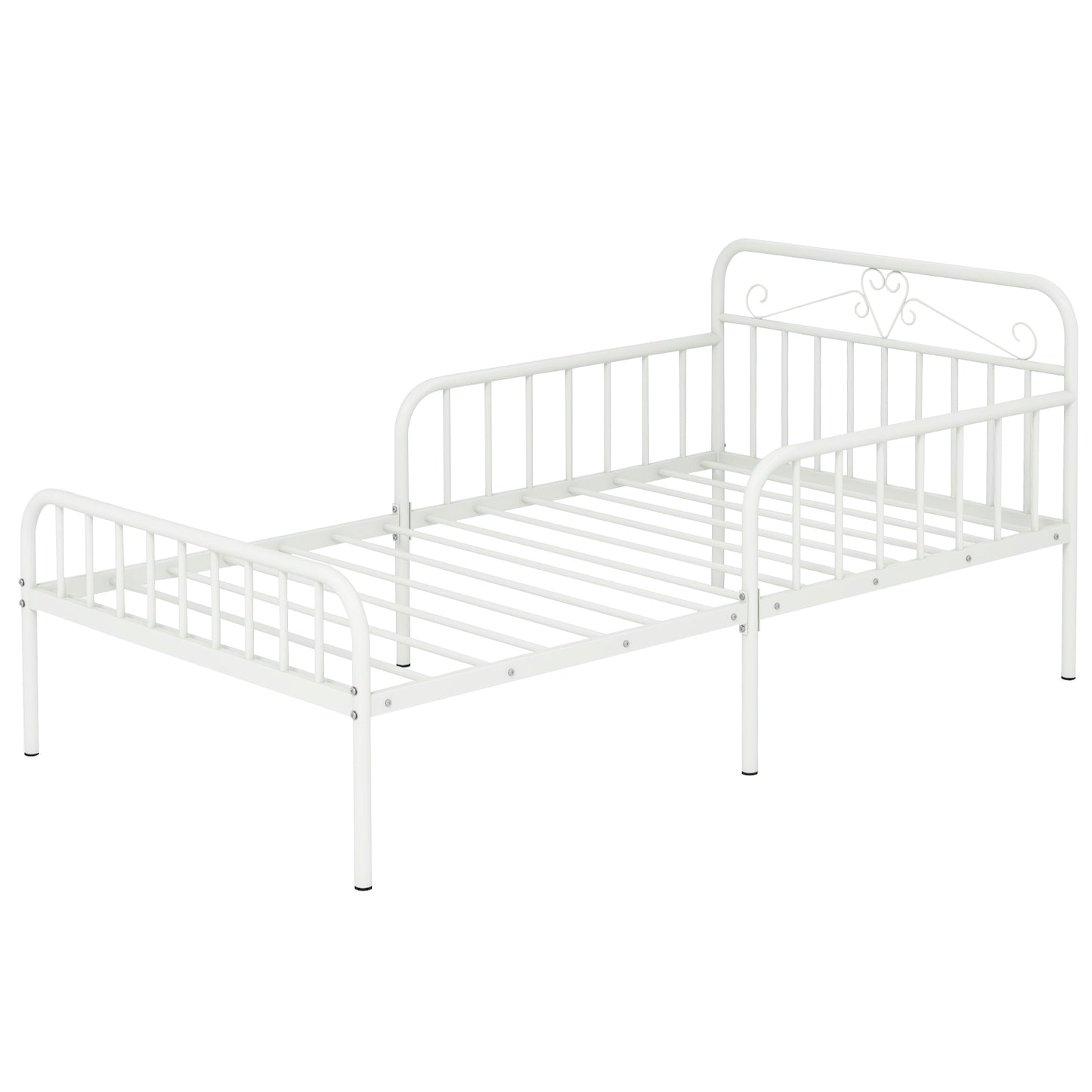 Twin Size Bed Frame with Headboard and Safety Side Guardrails, White Simple Bed Frame White at Gallery Canada