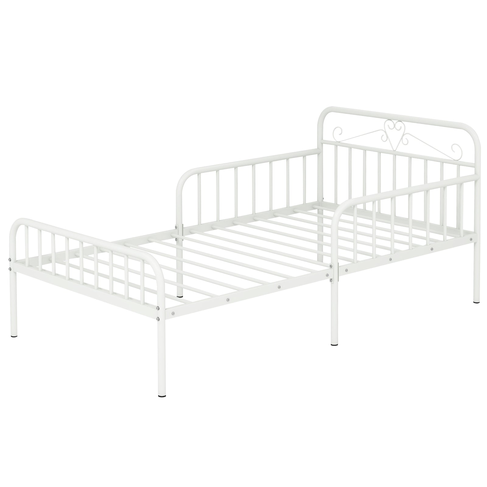 Twin Size Bed Frame with Headboard and Safety Side Guardrails, White Simple Bed Frame White at Gallery Canada