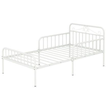 Twin Size Bed Frame with Headboard and Safety Side Guardrails, White Simple Bed Frame White at Gallery Canada