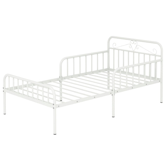 Twin Size Bed Frame with Headboard and Safety Side Guardrails, White Simple Bed Frame White at Gallery Canada