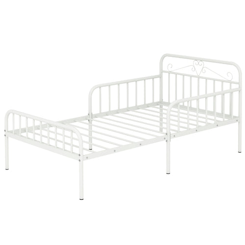 Twin Size Bed Frame with Headboard and Safety Side Guardrails, White