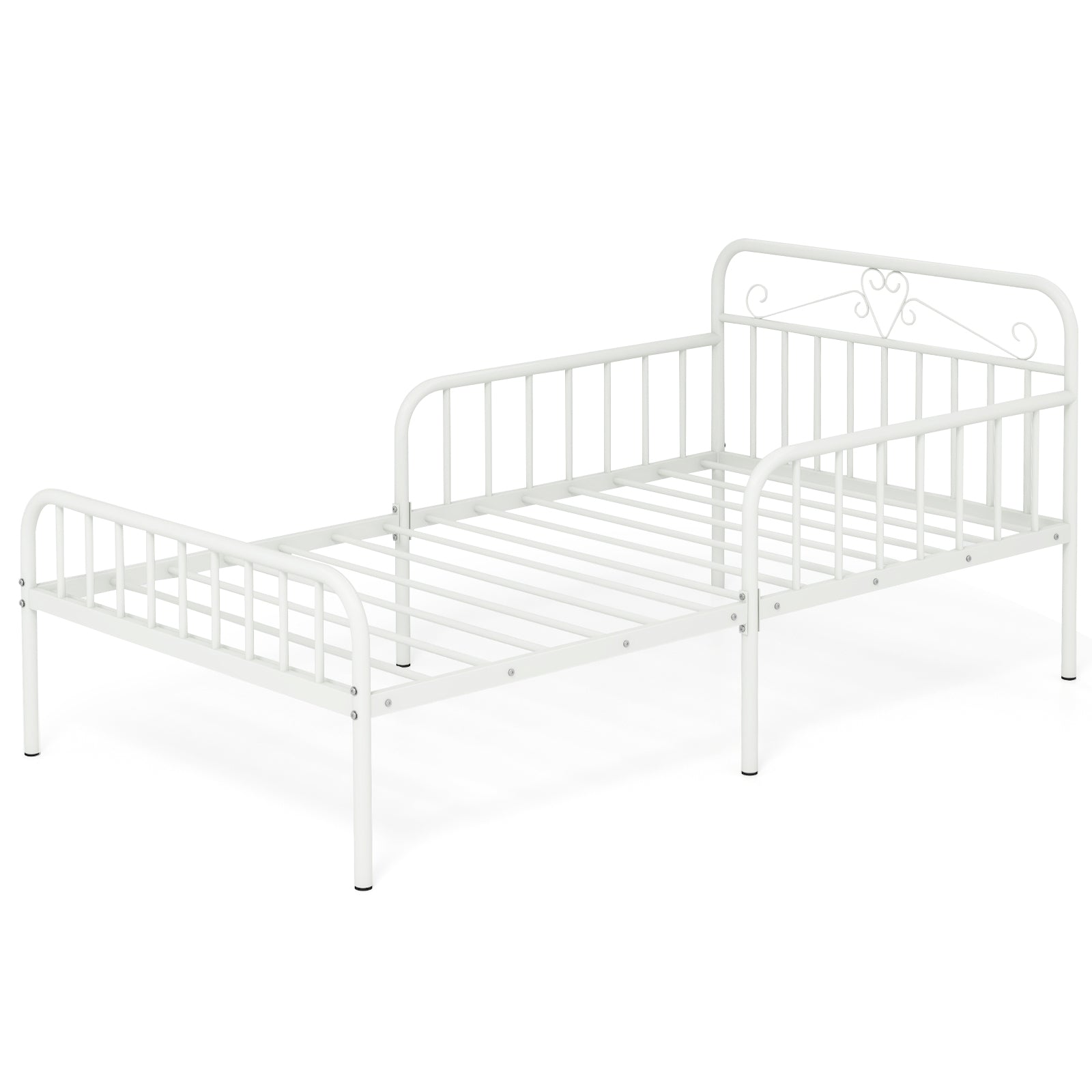 Twin Size Bed Frame with Headboard and Safety Side Guardrails, White Simple Bed Frame at Gallery Canada