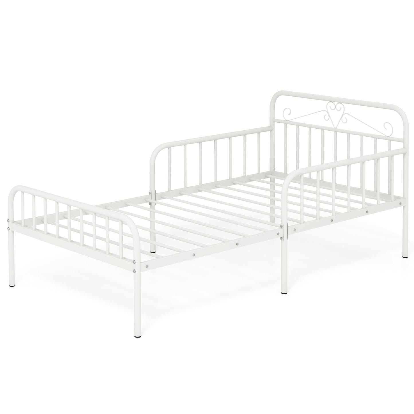 Twin Size Bed Frame with Headboard and Safety Side Guardrails, White Simple Bed Frame at Gallery Canada