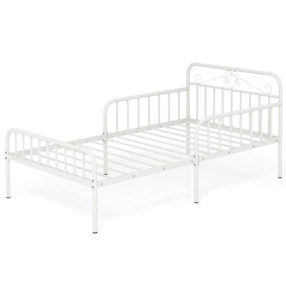 Twin Size Bed Frame with Headboard and Safety Side Guardrails, White Simple Bed Frame at Gallery Canada