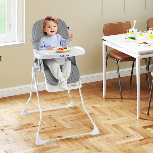 Easy Clean Compact Highchair with Removable Adjustable Tray and PU Seat Cushion, Gray High Chairs Gray at Gallery Canada