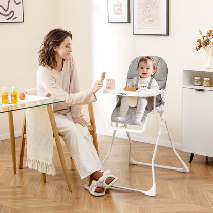 Easy Clean Compact Highchair with Removable Adjustable Tray and PU Seat Cushion, Gray High Chairs at Gallery Canada