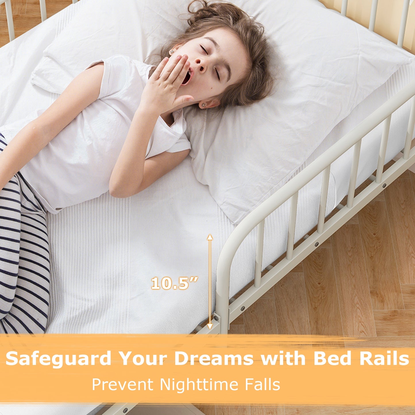 Twin Size Bed Frame with Headboard and Safety Side Guardrails, White Simple Bed Frame at Gallery Canada