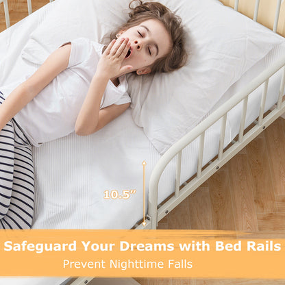 Twin Size Bed Frame with Headboard and Safety Side Guardrails, White Simple Bed Frame at Gallery Canada