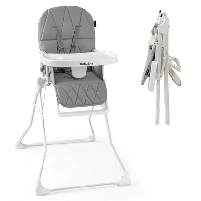 Compact Highchair With Removable Tray, PU Seat Cushion, Gray High Chairs Gray at Gallery Canada