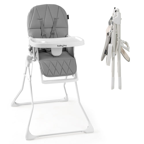 Compact Highchair With Removable Tray, PU Seat Cushion, Gray