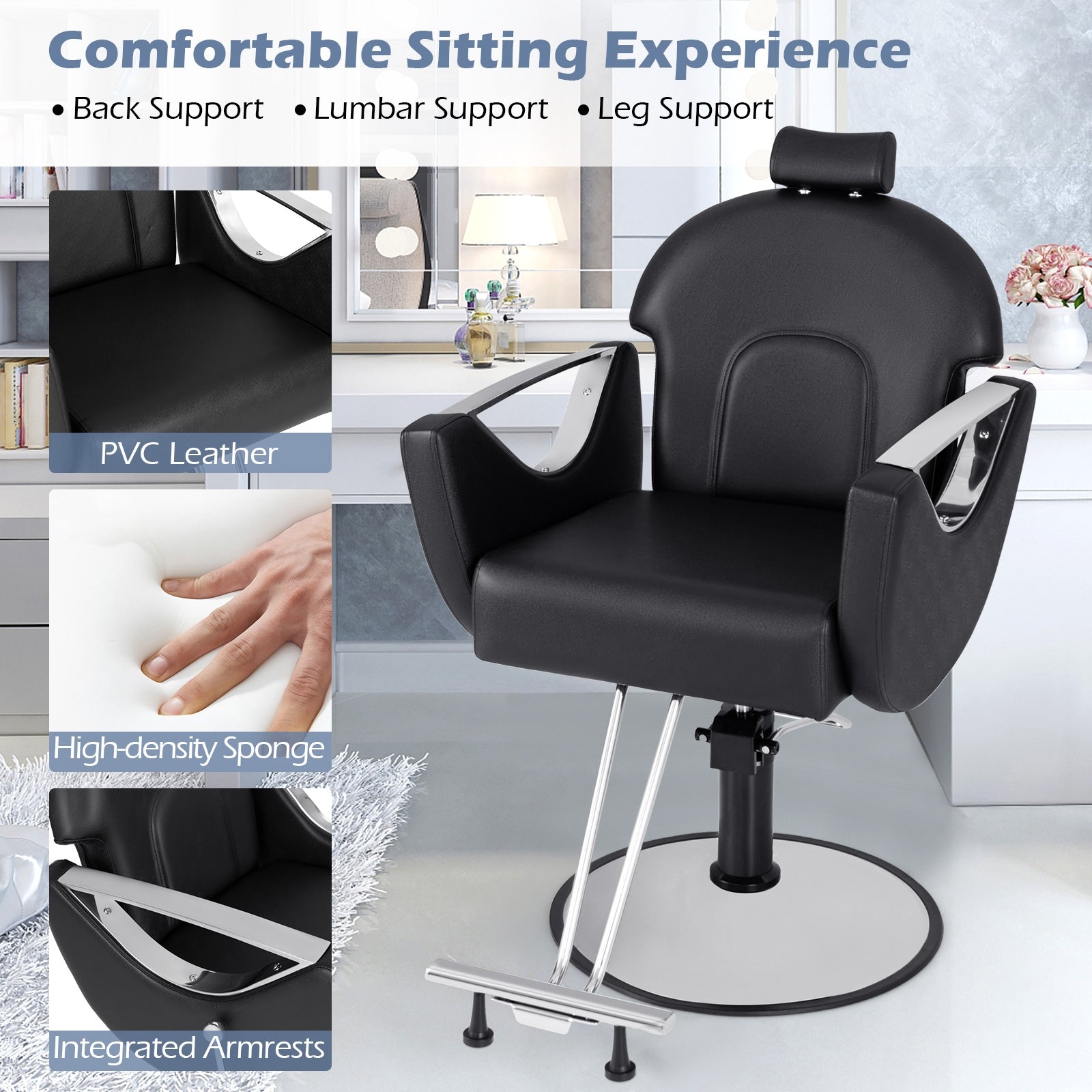 360° Swivel Reclining Salon Chair, Black Spa & Salon at Gallery Canada