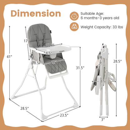 Easy Clean Compact Highchair with Removable Adjustable Tray and PU Seat Cushion, Gray High Chairs at Gallery Canada