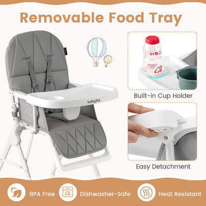 Easy Clean Compact Highchair with Removable Adjustable Tray and PU Seat Cushion, Gray High Chairs at Gallery Canada