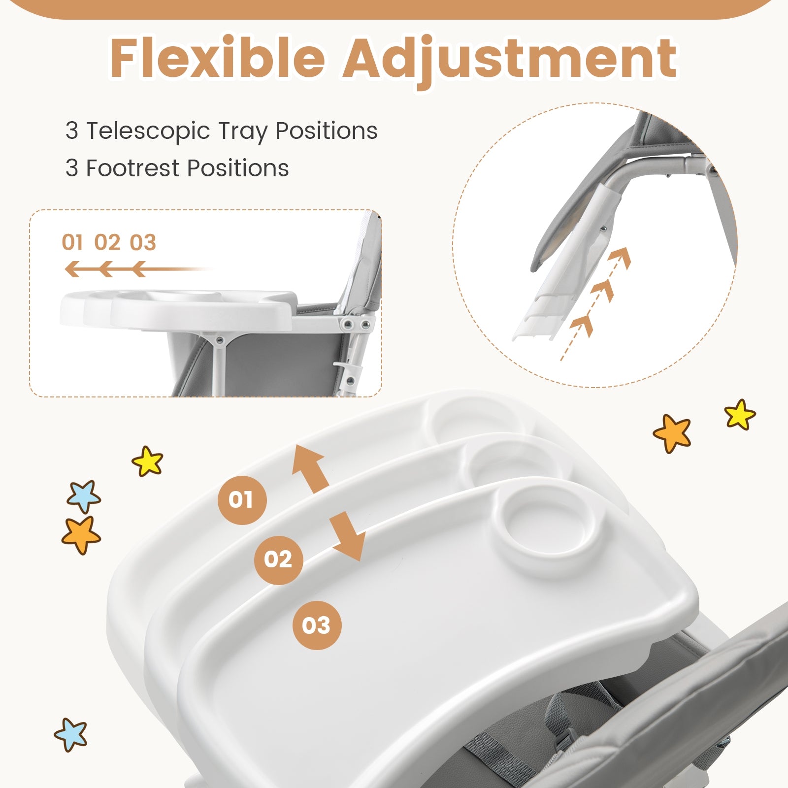 Easy Clean Compact Highchair with Removable Adjustable Tray and PU Seat Cushion, Gray High Chairs at Gallery Canada