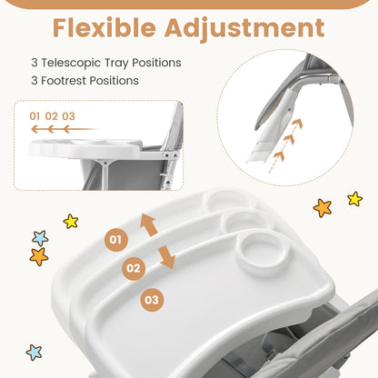 Easy Clean Compact Highchair with Removable Adjustable Tray and PU Seat Cushion, Gray High Chairs at Gallery Canada