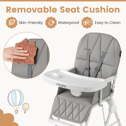Easy Clean Compact Highchair with Removable Adjustable Tray and PU Seat Cushion, Gray High Chairs at Gallery Canada
